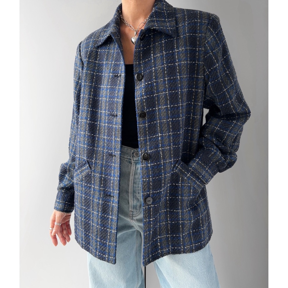 Vintage tartan plaid pea coat / blazer 80s 90s